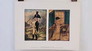 Vintage Art Print General Schumacker And Daughter 1812 American Folk Watercolor
